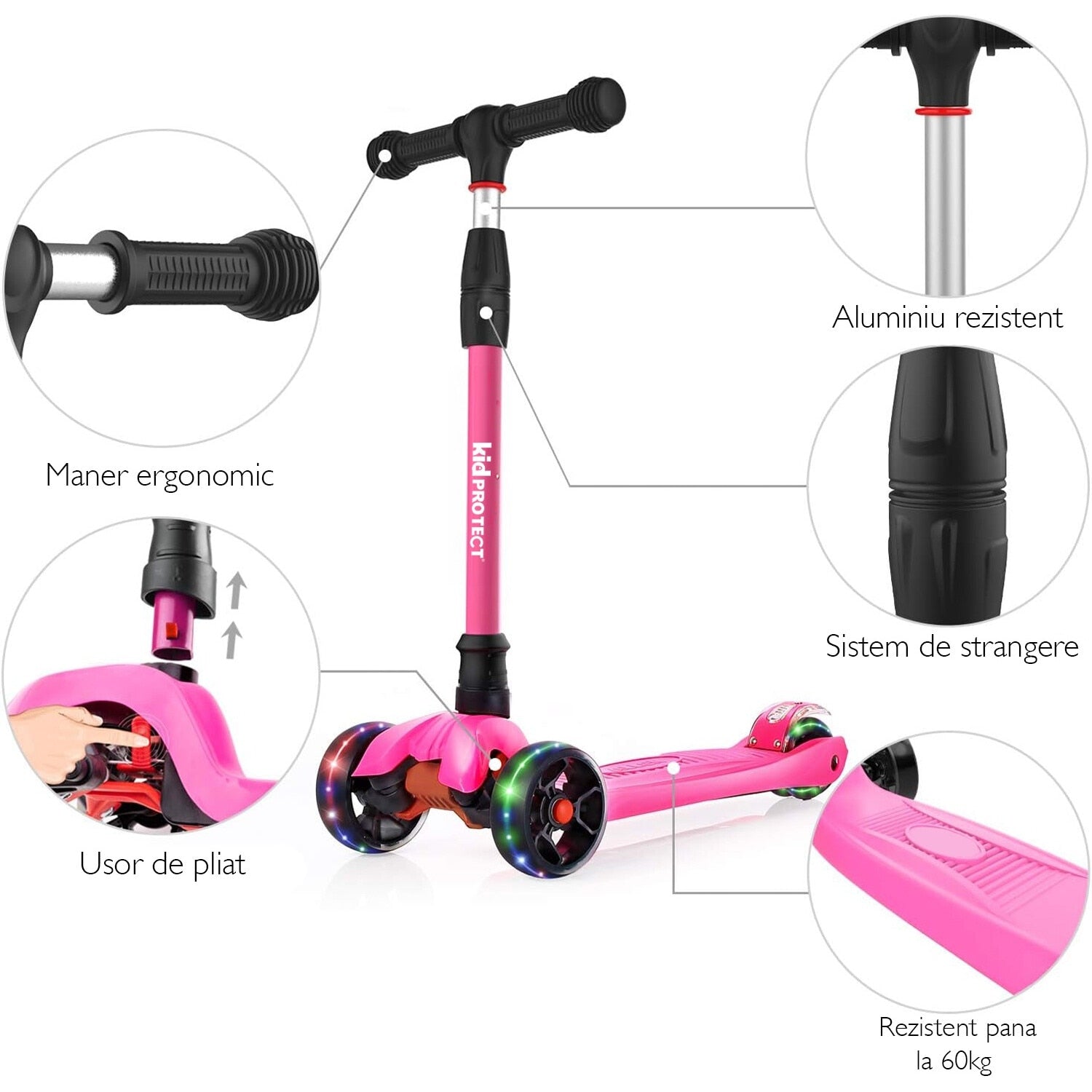 Trotineta Copii KidProtect KidGlider, Roz Trotineta Copii KidProtect KidGlider, Roz